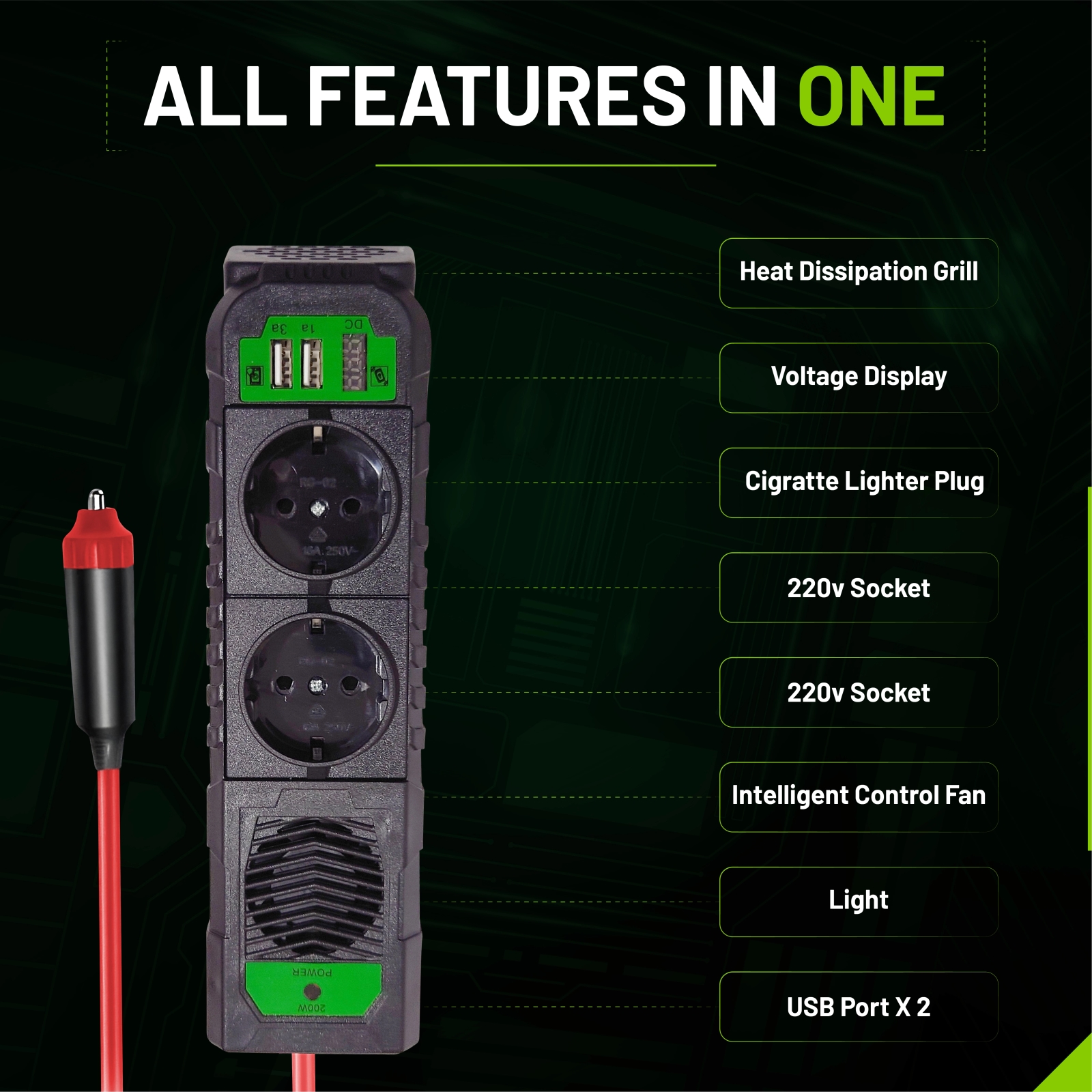 EcoLine - Car Inverter 12V To 220V230V - 200W power strip  socket for the car with 2x USB (9).jpg