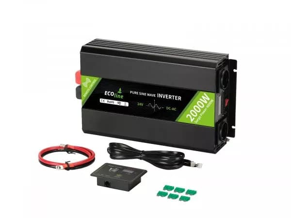 EcoLine - Omvormer 24V Naar 220V/230V - 2000w Vermogen - Zuivere sinus - Spanningomvormer - Remote Controlled