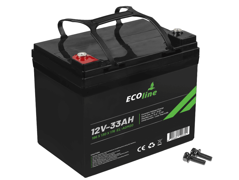 EcoLine – AGM 12 V 33 Ah – 33000 mAh VRLA-Batterie – 196 x 130 x 174 – Deep-Cycle-Batterie