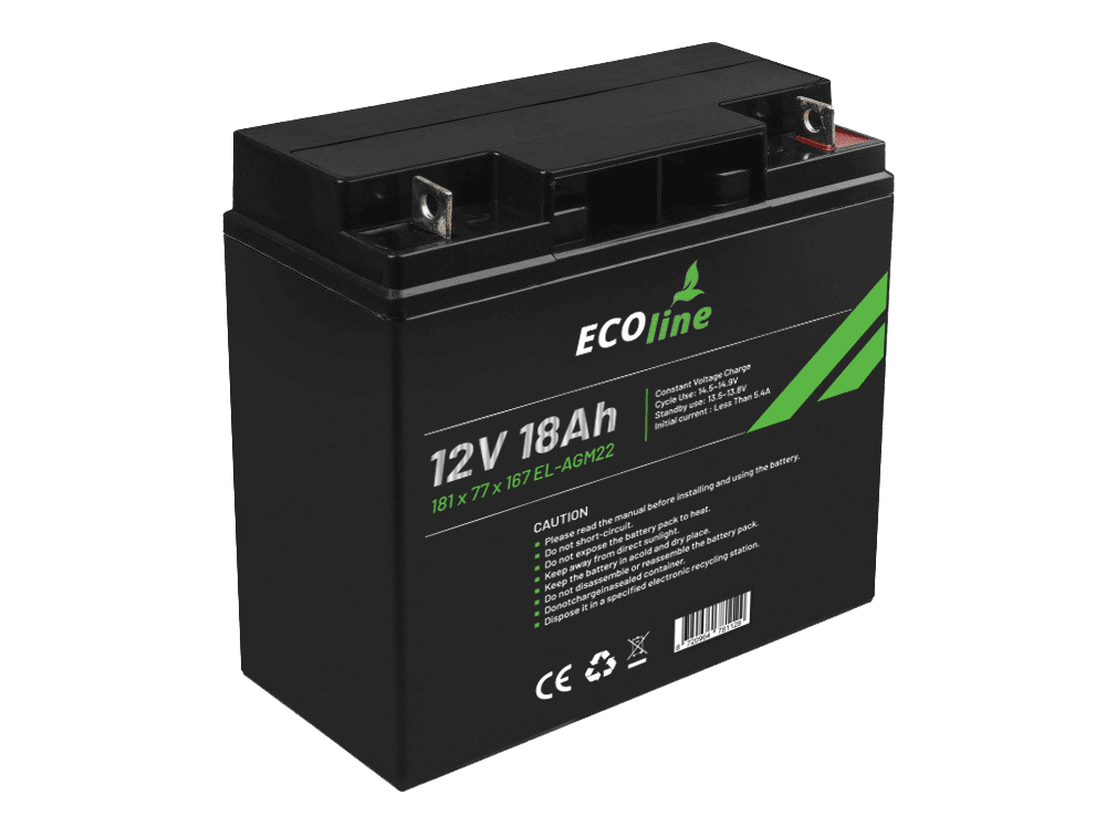 EcoLine – AGM 12 V 18 Ah – 18000 mAh VRLA-Batterie – 181 x 77 x 167 – Deep-Cycle-Batterie
