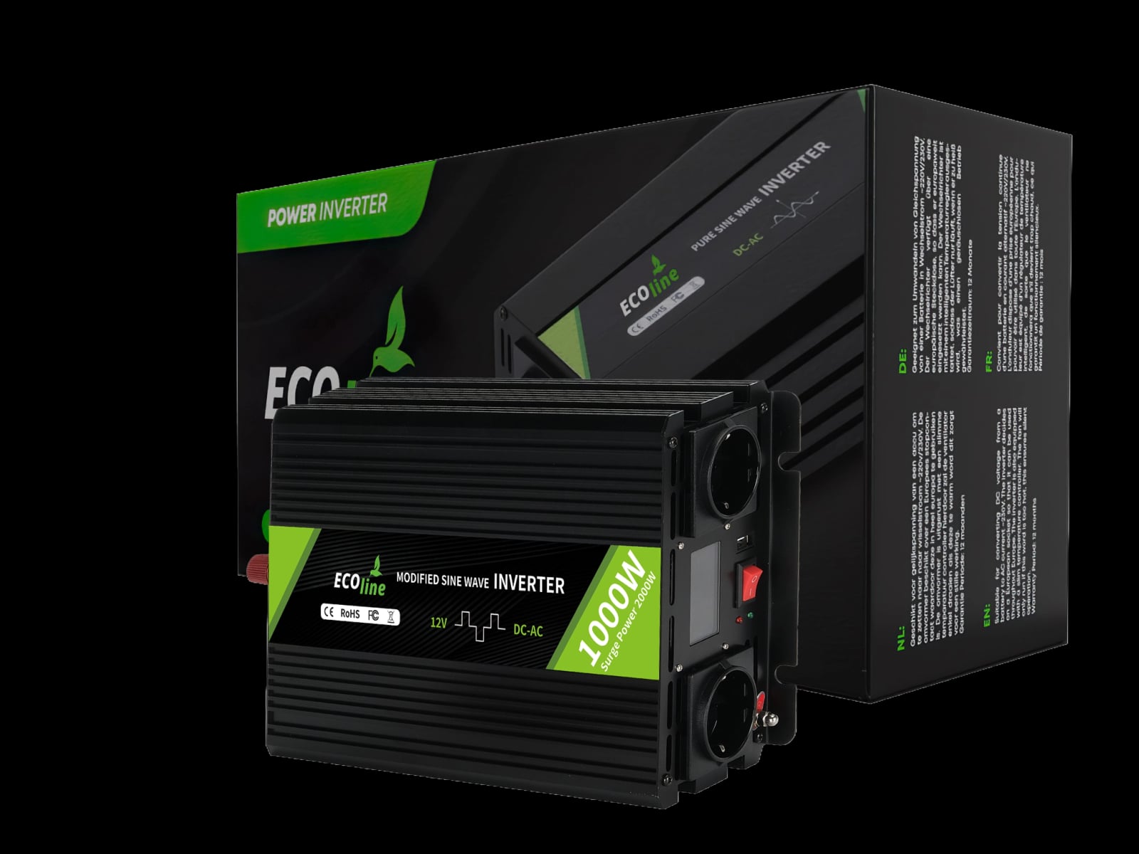 EcoLine – Wechselrichter 12 V auf 220 V/230 V – 1000 W Leistung – modifizierte Sinuswelle – Auto-Wechselrichter