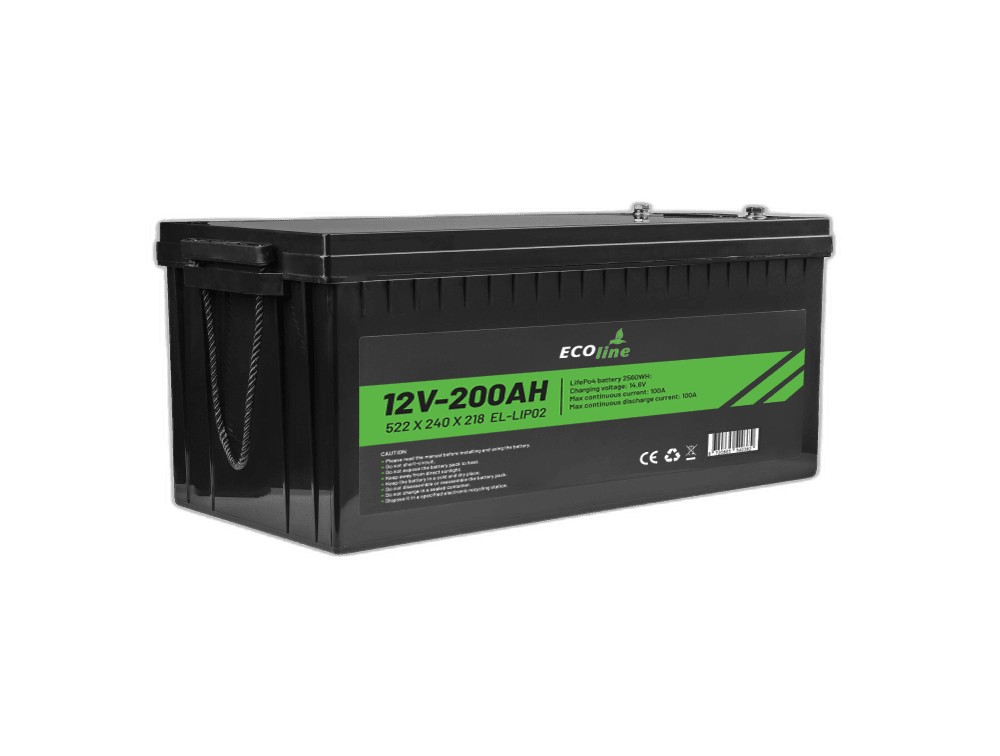 EcoLine - LifePo4 12V 200AH - 200000mAh Lithiumbatterie - 522 x 240 x 218 - Deep Cycle Batterie + Bluetooth