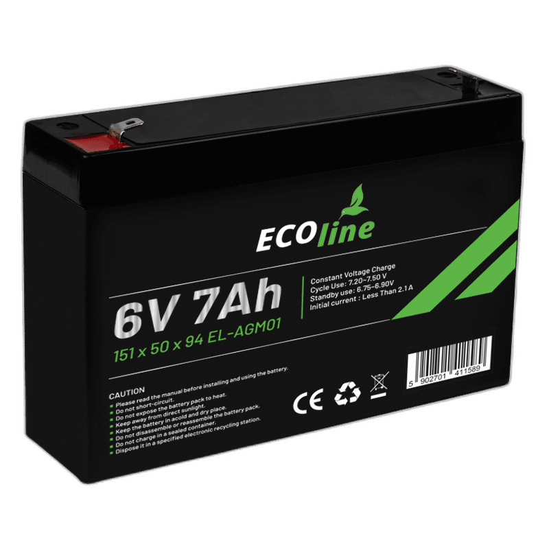 EcoLine – AGM 6V 7AH – 7000 mAh VRLA-Batterie – 151 x 34 x 96 – Deep-Cycle-Batterie