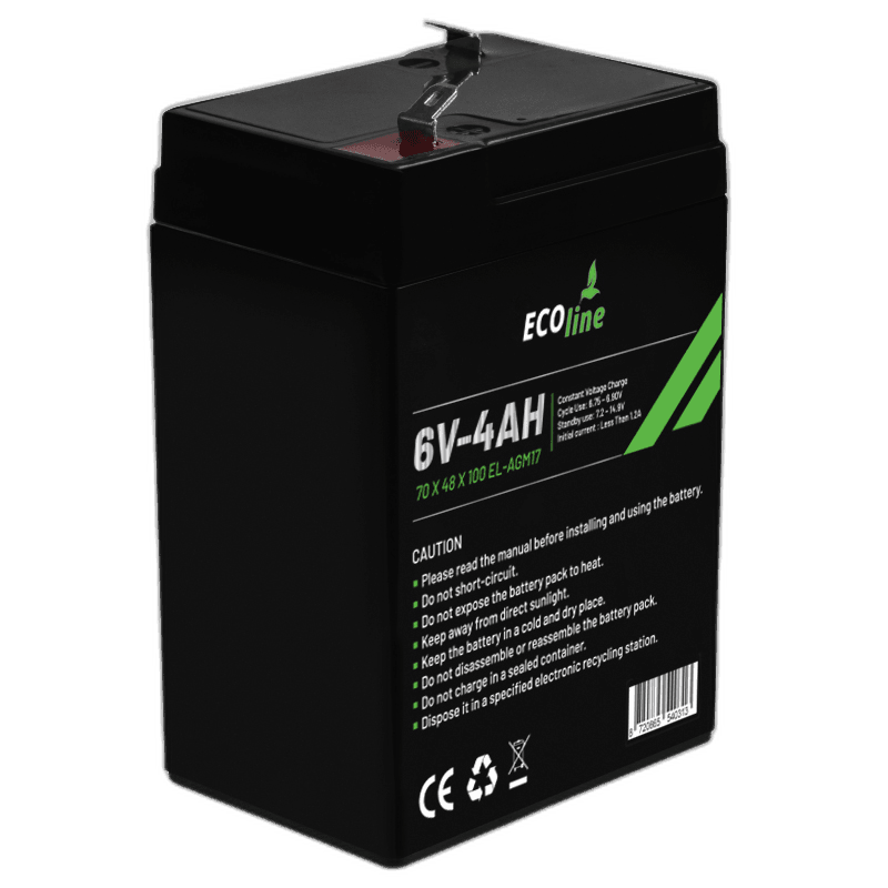 EcoLine – AGM 6V 4AH – 4000 mAh VRLA-Batterie – 70 x 48 x 100 – Deep-Cycle-Batterie