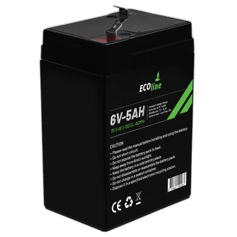 EcoLine – AGM 6V 5AH – 5000 mAh VRLA-Batterie – 70 x 48 x 100 – Deep-Cycle-Batterie