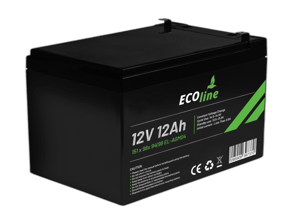 EcoLine – AGM 12 V 12 Ah – 12000 mAh VRLA-Batterie – 151 x 98 x 94 (98) – Deep-Cycle-Batterie